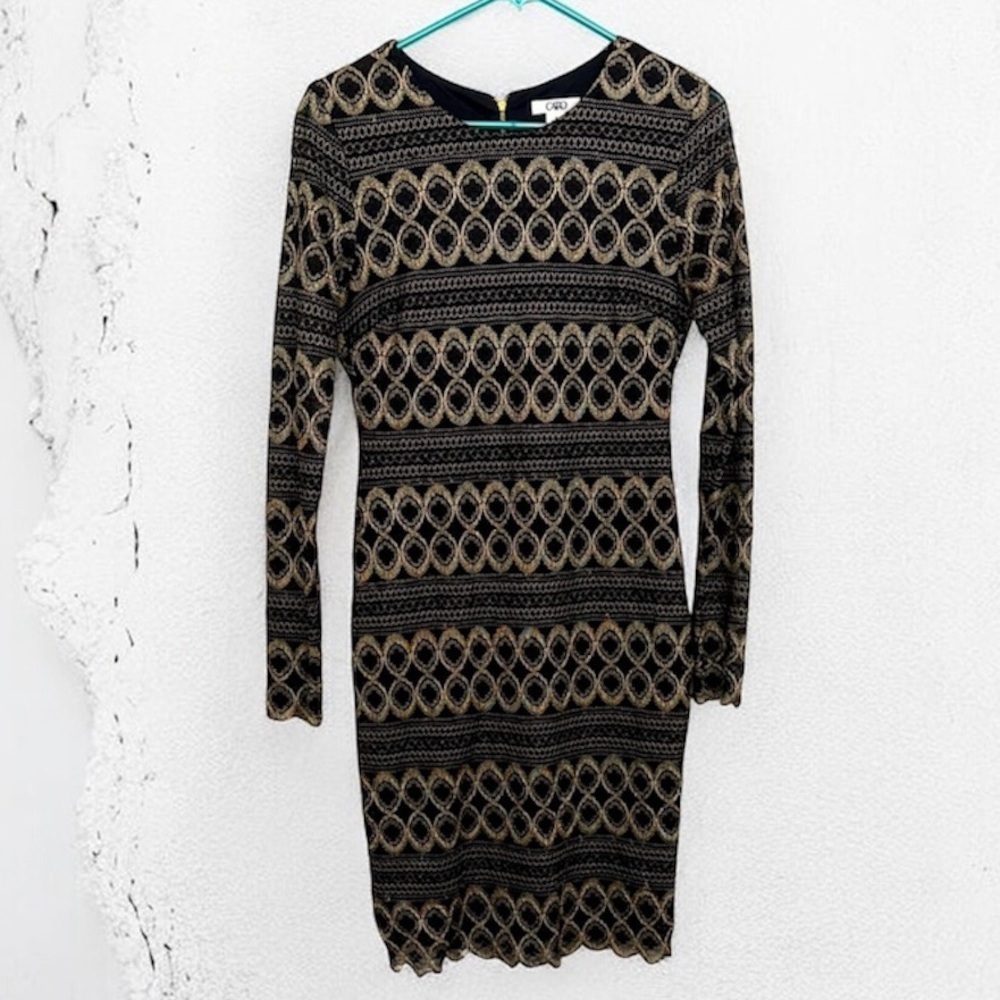 Cato J/M Dress, Black and Gold Geometric Long Sleeve Dress size M